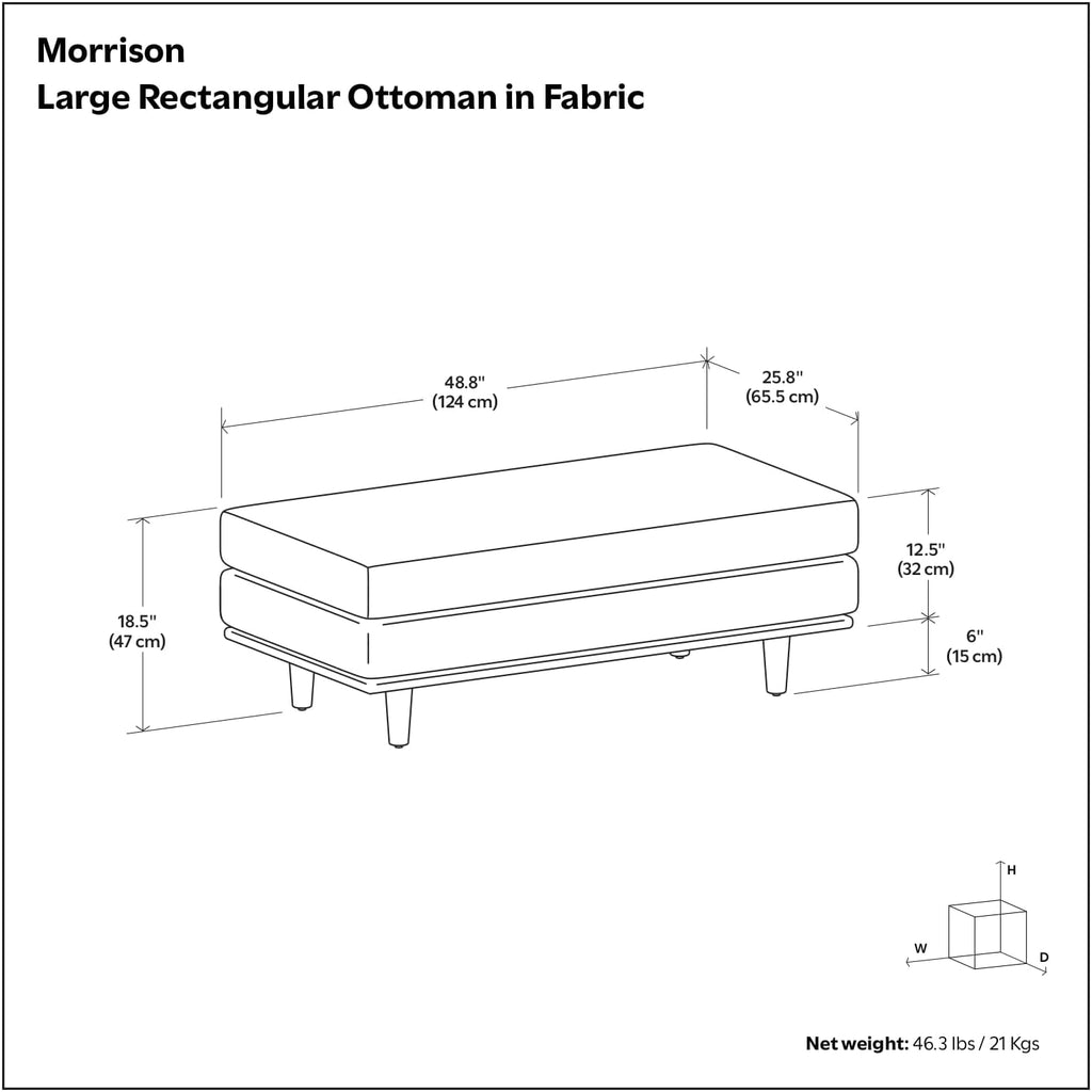 SIMPLIHOME Morrison 49" Wide Woven-Blend Fabric Ottoman in Charcoal Grey