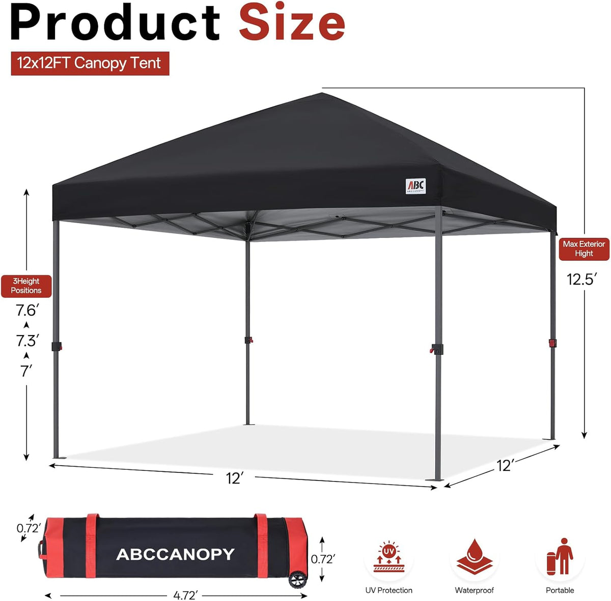 ABCCANOPY 12x12 Pop Up Canopy Tent, Heavy Duty Weather Protection, Black