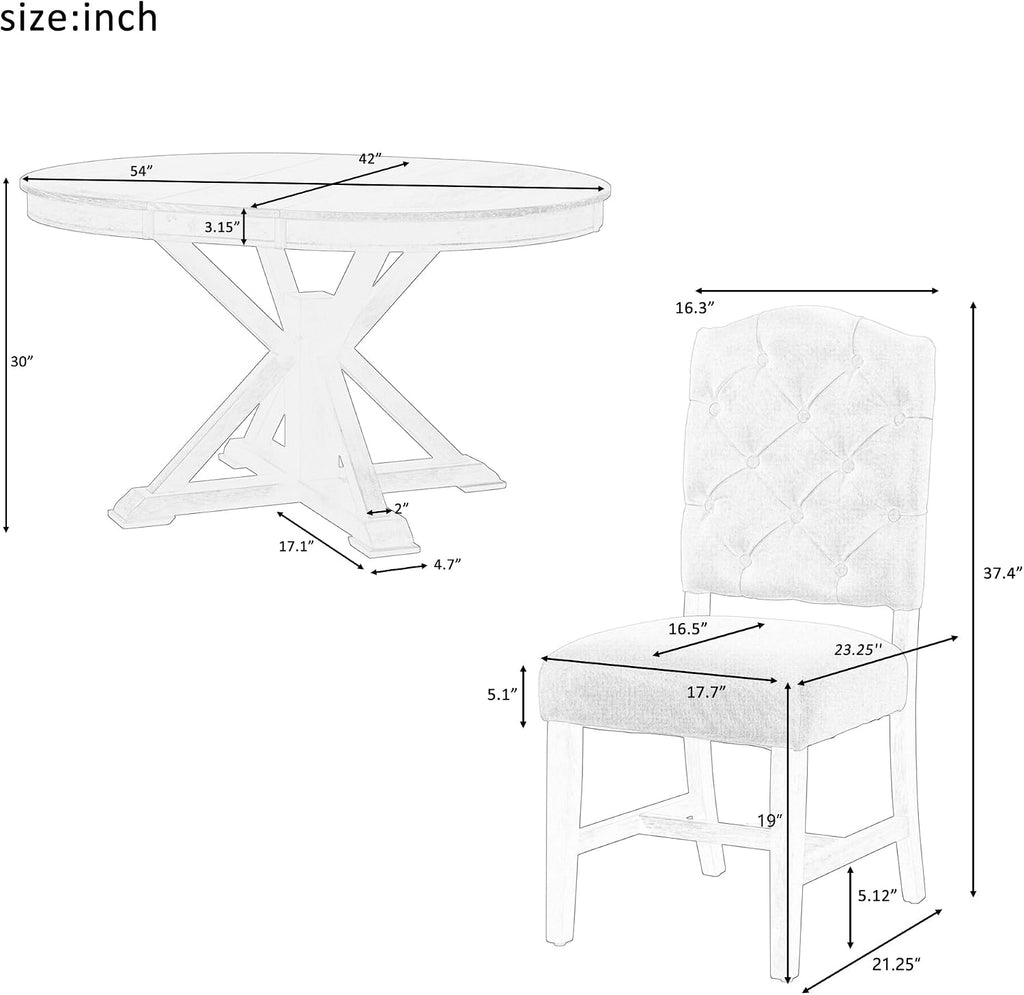 Bellemave Extendable Dining Table Set, 5-Piece Round Table Set with 4 Upholstered Chairs, Oval Kitchen Table Set with Extendable Table (Oak Natural Wood + Off White + Beige Cushions)