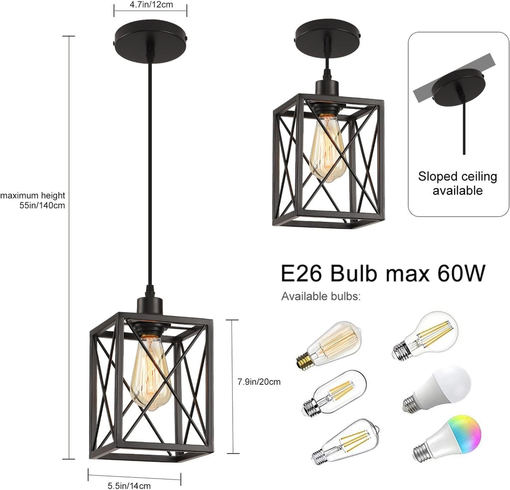 Black Pendant Lighting Modern Pendant Light, Adjustable Pendant Light Fixture,Pendant Lights Kitchen IslandLight (3 Pack Square Pendant Light)