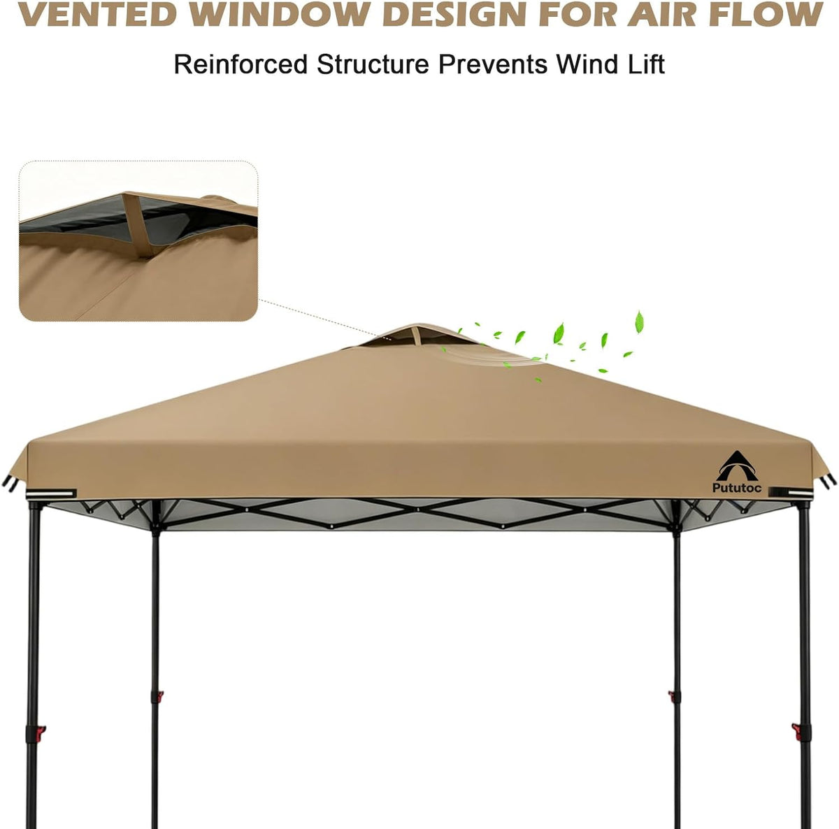 10x10ft Canopy Replacement Top Cover with Air Vent, UV Protected & Waterproof Pop-up Canopy Roof, Adjustable Elastic Straps for Outdoor Patio Garden Sun Shade Tent (Frame not Include) (Khaki)