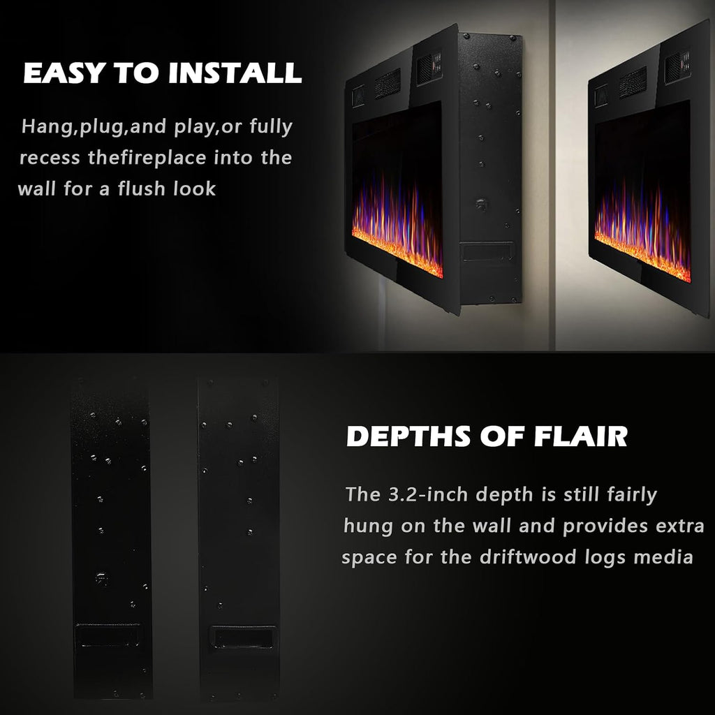 60 inch Ultra-Thin Silence Linear Electric Fireplace, Recessed Wall Mounted