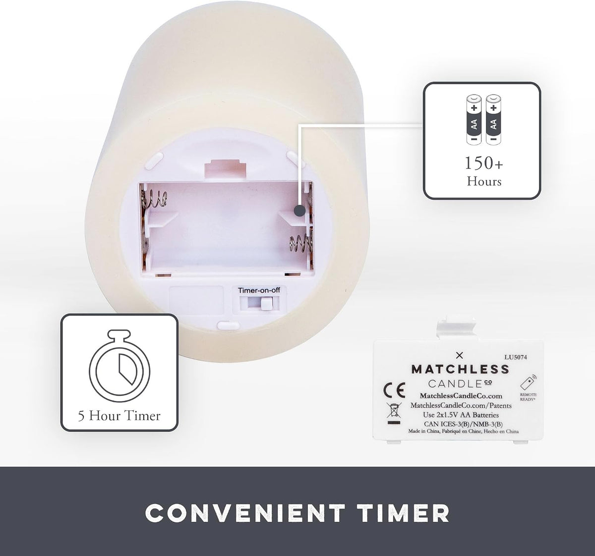 Matchless Candle Co. Flameless Moving Flame Pillars, Unscented Wax Melted Edge, AA Batteries