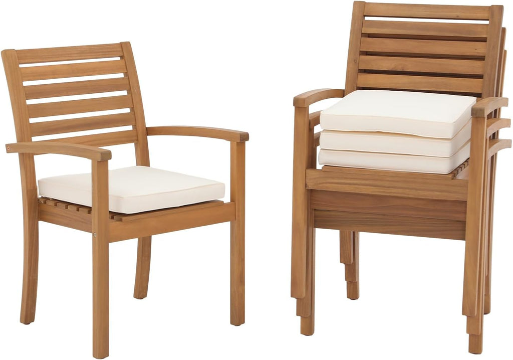 OC Orange-Casual Stackable Patio Dining Chairs Set of 4, Acacia Wood,Beige