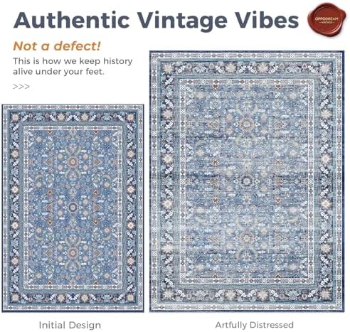 OPPODREAM Vintage Blue Area Rugs 6x9, Washable Rug for Living Room