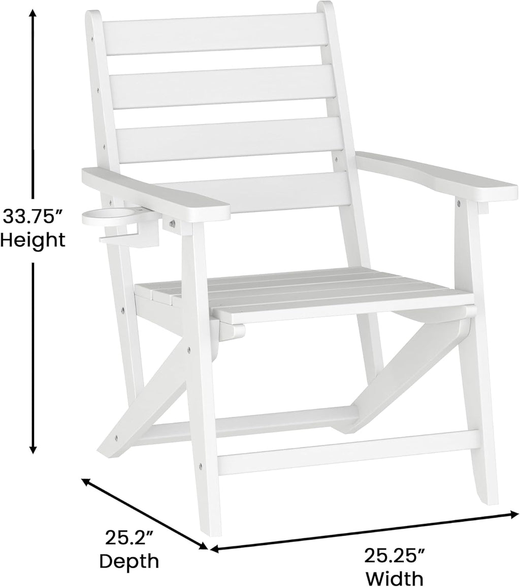 Flash Furniture HDPE Adirondack Dining Chair with Cup Holder, White