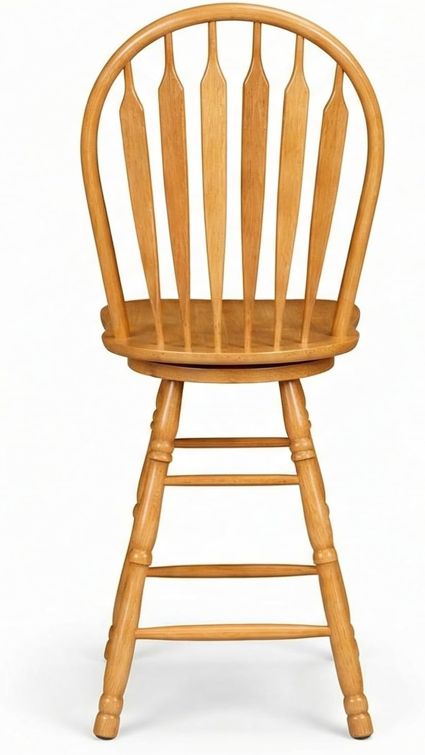 Sunset Trading Selections 24" Counter Height Swivel Barstool | Farmhouse Country Cottage Windsor Arrowback Café Stool | Light Oak Solid Wood | Dining Room Kitchen Home Bar Furniture