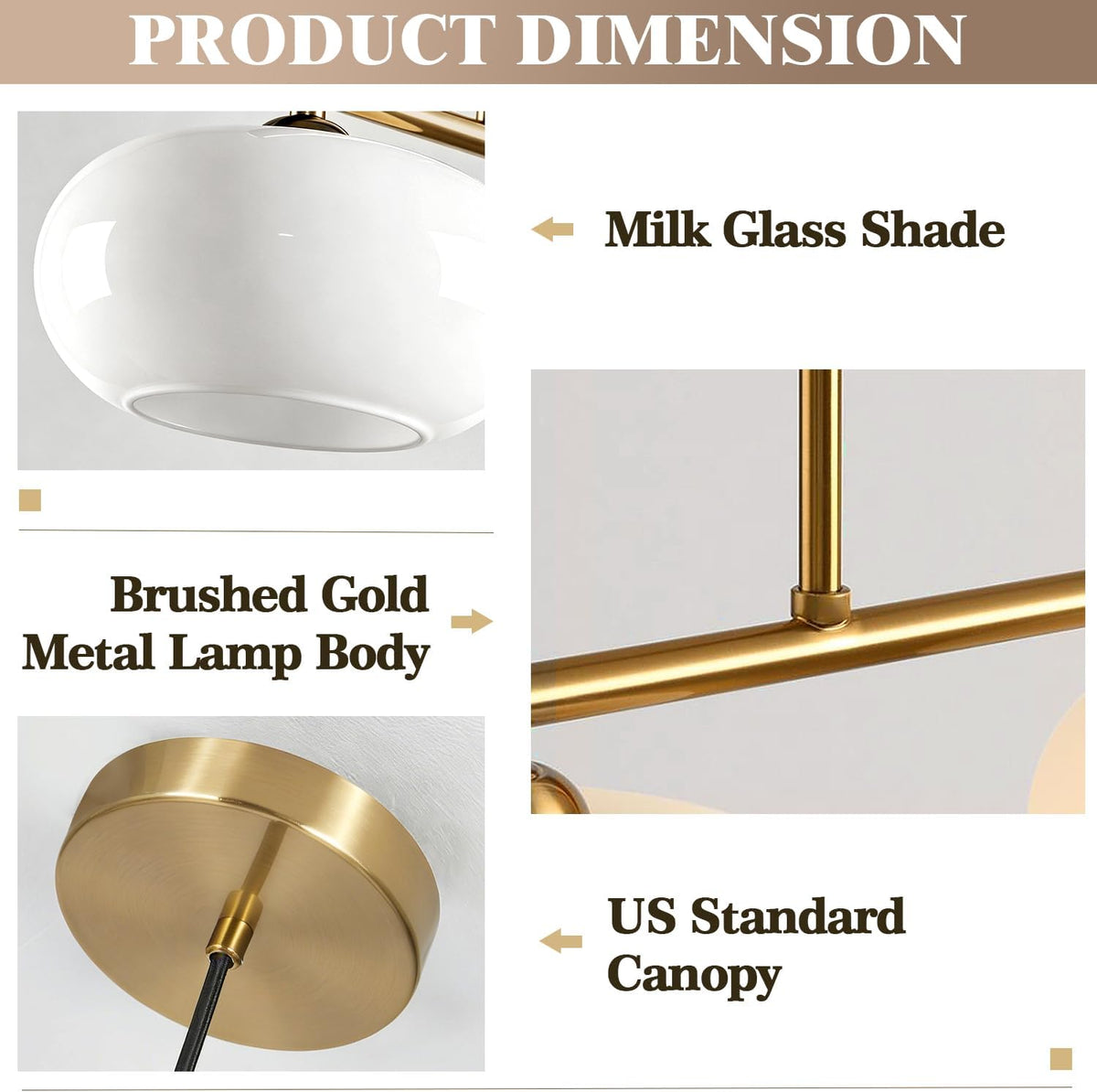 KCO Lighting Mid Century Modern 3-Light Brushed Brass Linear Pendant Light
