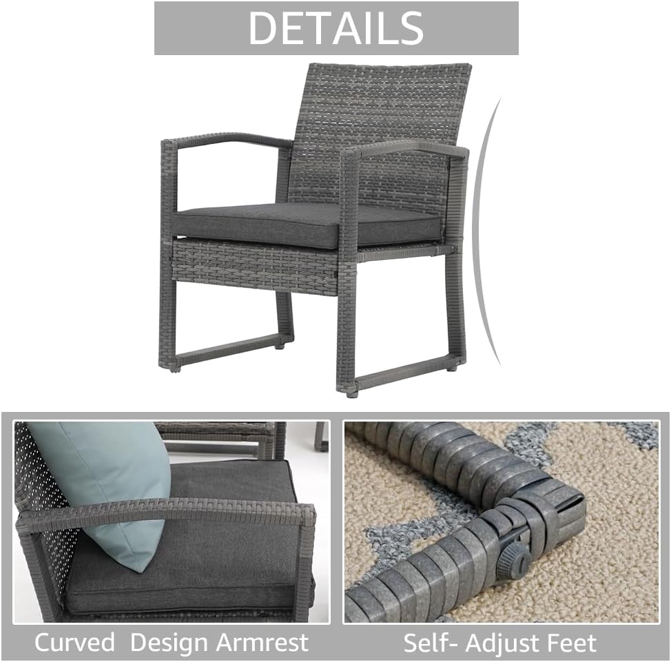 Patiorama 3 Piece Patio Furniture Set, Wicker Conversation Set-Dark Grey