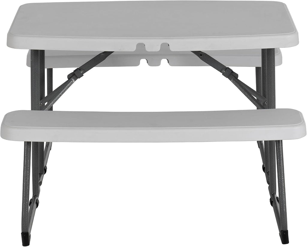 Peakform 37.8 Inch Rectangular Folding Picnic Table, Multipurpose Indoor Outdoor Durable Furniture with Double Bench Seating, White/Black