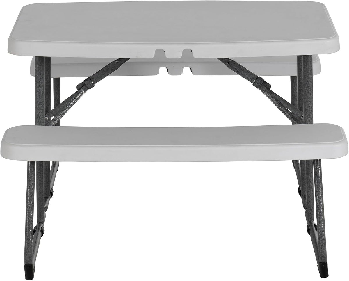 Peakform 37.8 Inch Rectangular Folding Picnic Table, Multipurpose Indoor Outdoor Durable Furniture with Double Bench Seating, White/Black