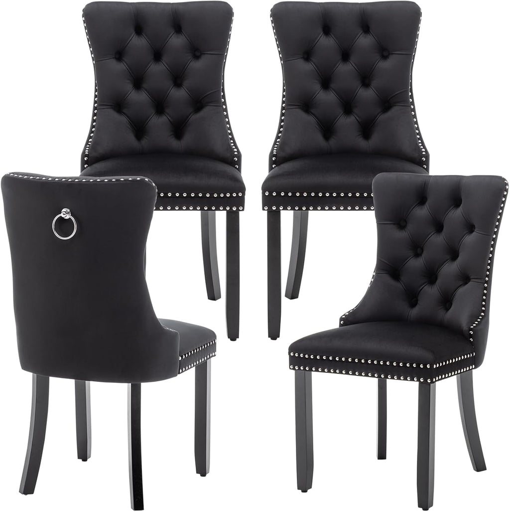Eifizek Dining Chairs Set of 4 Upholstered Chairs with Tufted Back, Black