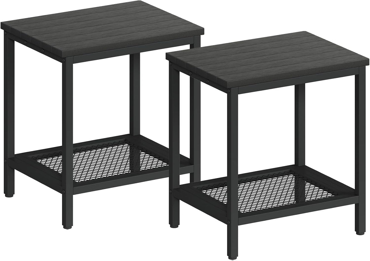 Outdoor Side Table with Storage 2-Tier Patio End Table,Black 2PC