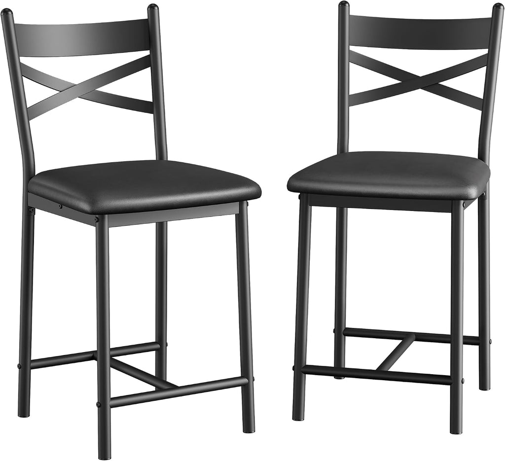 IDEALHOUSE 26" Bar Stools Set of 2, Counter Height Barstools with Back,Black
