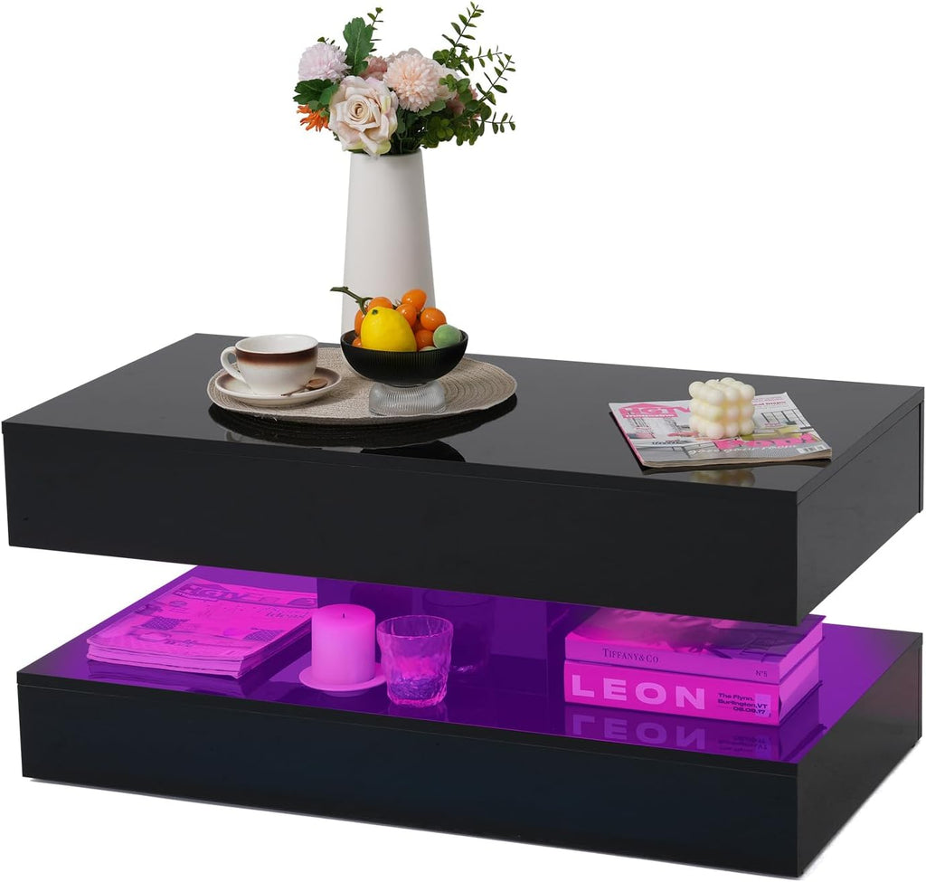 Verano Garden Modern High Gloss LED Coffee Table, 2-Tier Center Table