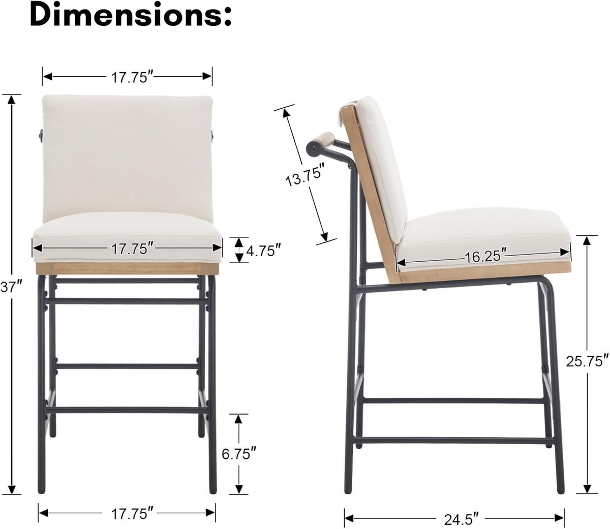 DUOMAY Mid Century Linen 26" Seat Height Counter Stools Set of 4, Beige