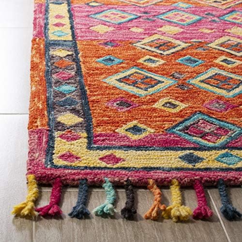 SAFAVIEH Aspen Collection Area Rug - 10' x 14', Orange & Fuchsia, Handmade Boho Braided Tassel Wool, Ideal for High Traffic Areas in Living Room, Bedroom (APN138A)