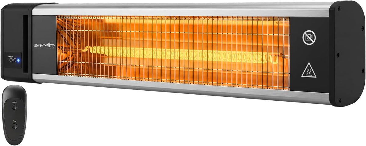 SereneLife Infrared Patio Heater, 1500W, IP65 Approved, Odorless, Wall-Mounted Heater with Remote, Indoor/Outdoor for Patio, Restaurant, Backyard, Garage, Decks