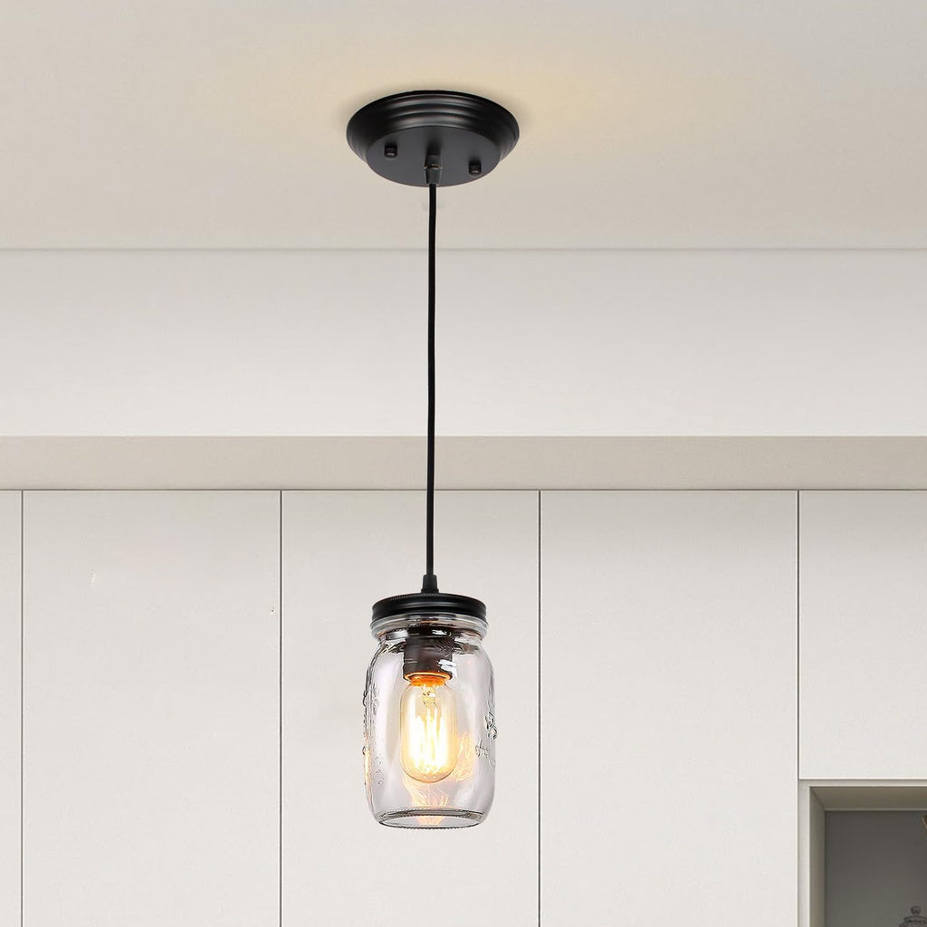 mason jar light fixtures：3.9" 1-light farmhouse pendant light shown in use