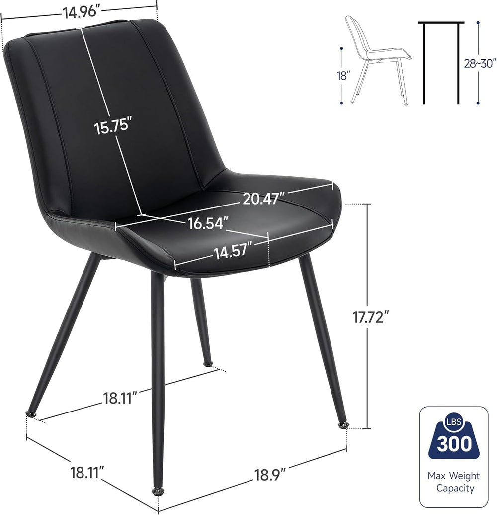 Dining Chairs Set of 2, PU Leather Armless with Metal Legs Black