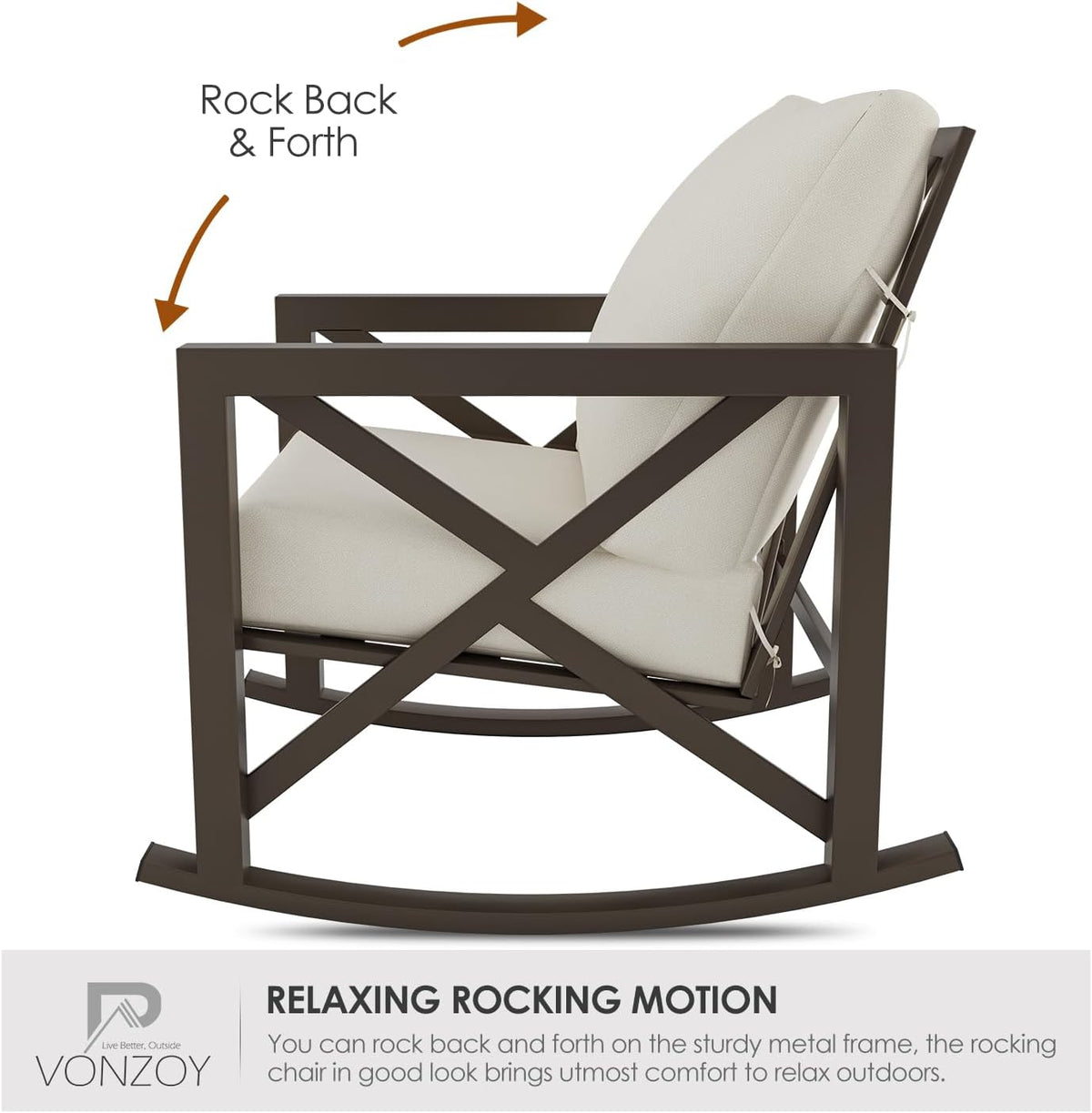 Outdoor Rocking Bistro Set, Patio Chairs Set of 2 with Coffee Table, Beige