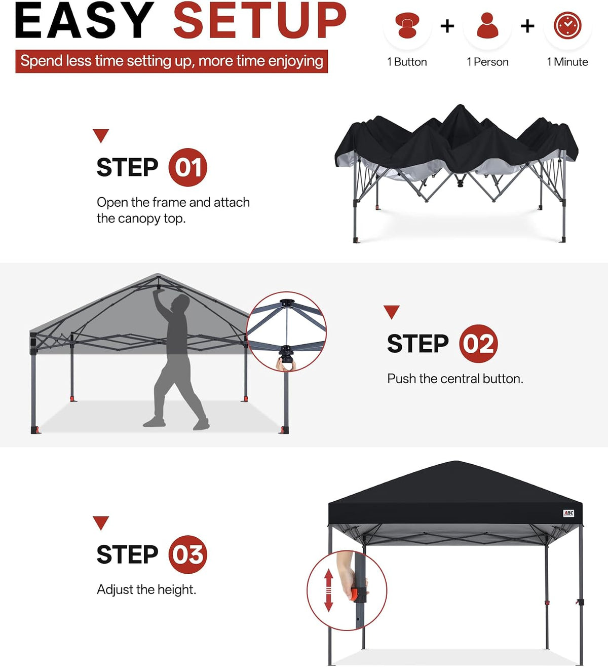 ABCCANOPY 12x12 Pop Up Canopy Tent, Heavy Duty Weather Protection, Black