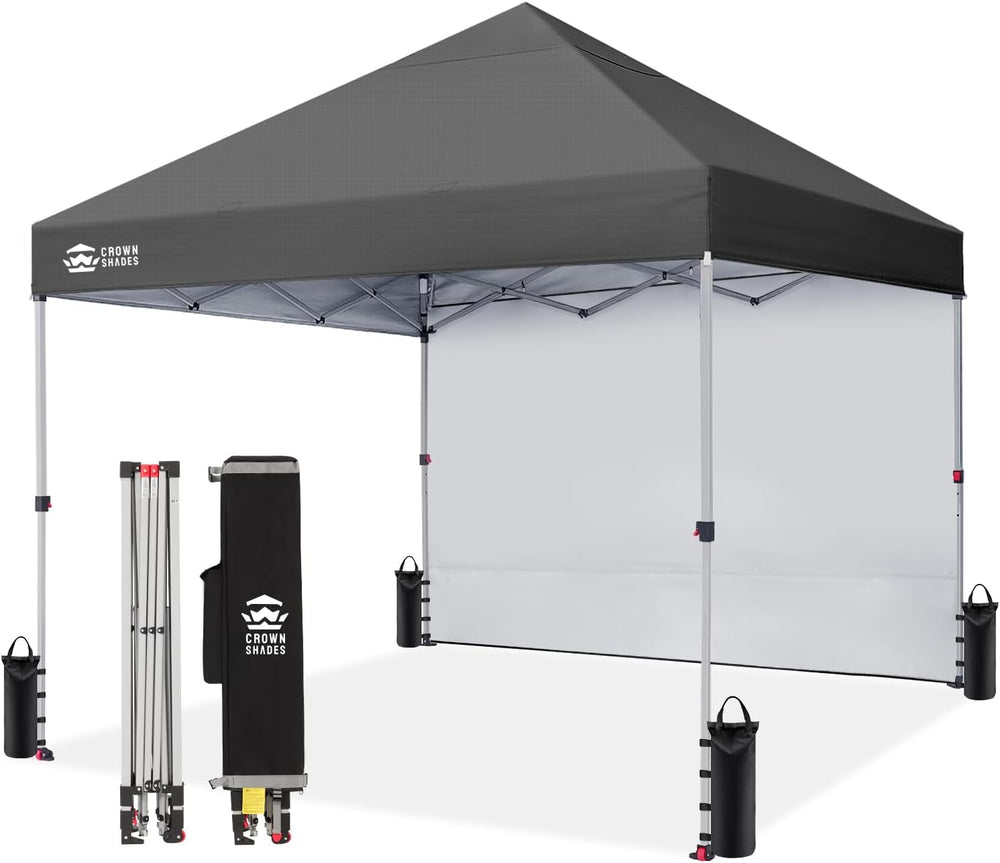 CROWN SHADES 8x8 Pop Up Canopy with 1 Side Wall, Beach Tent, Grid Grey