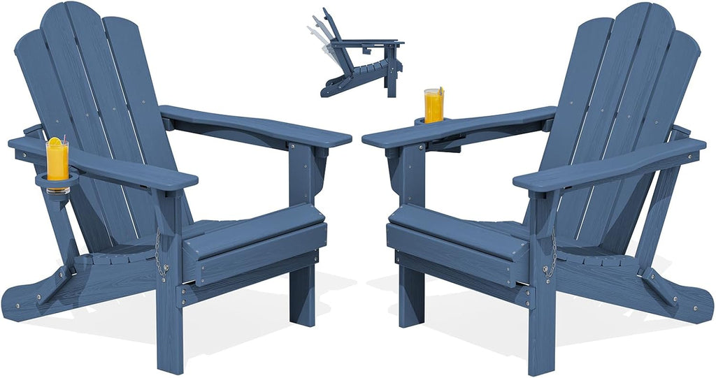 KINGYES Adjustable Adirondack Chairs Set of 2, Folding Outdoor Chair, Blue