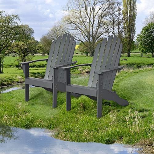 Giantex Adirondack Chair Set of 4 Acacia Wood Outdoor Chairs with 350 lbs Weight Capacity, Lounge Chair Armchair for Yard, Patio, Garden, Poolside, Balcony, Deck Fire Pit Chairs, Gray