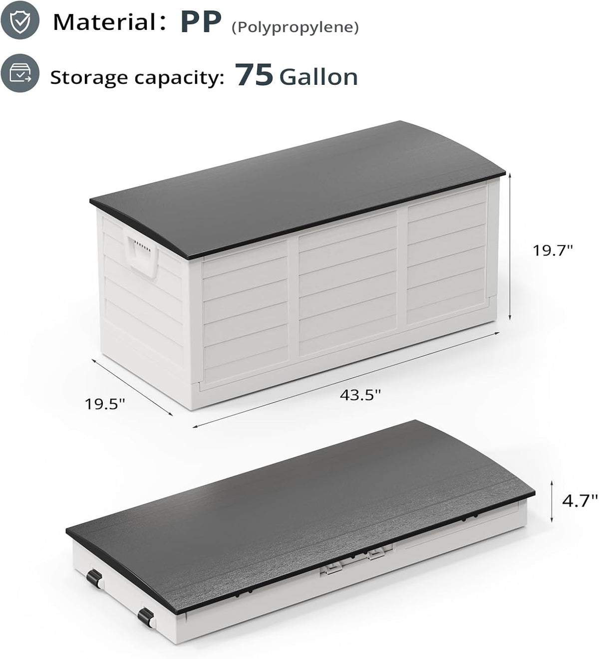 Outvita Foldable Outdoor Storage Box, 75 Gallon, White