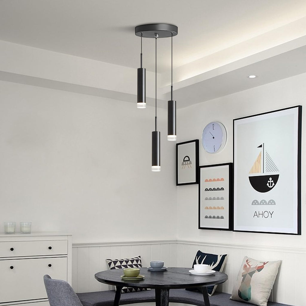 kco modern 3-light cluster chandelier matte black cylinder, front angle view