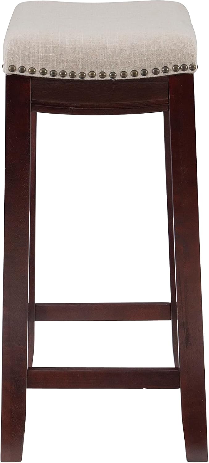 Linon Harper Beige & Dark Walnut 24" Counter Stool, Beige/Dark Walnut (98325WAL-01-KD)
