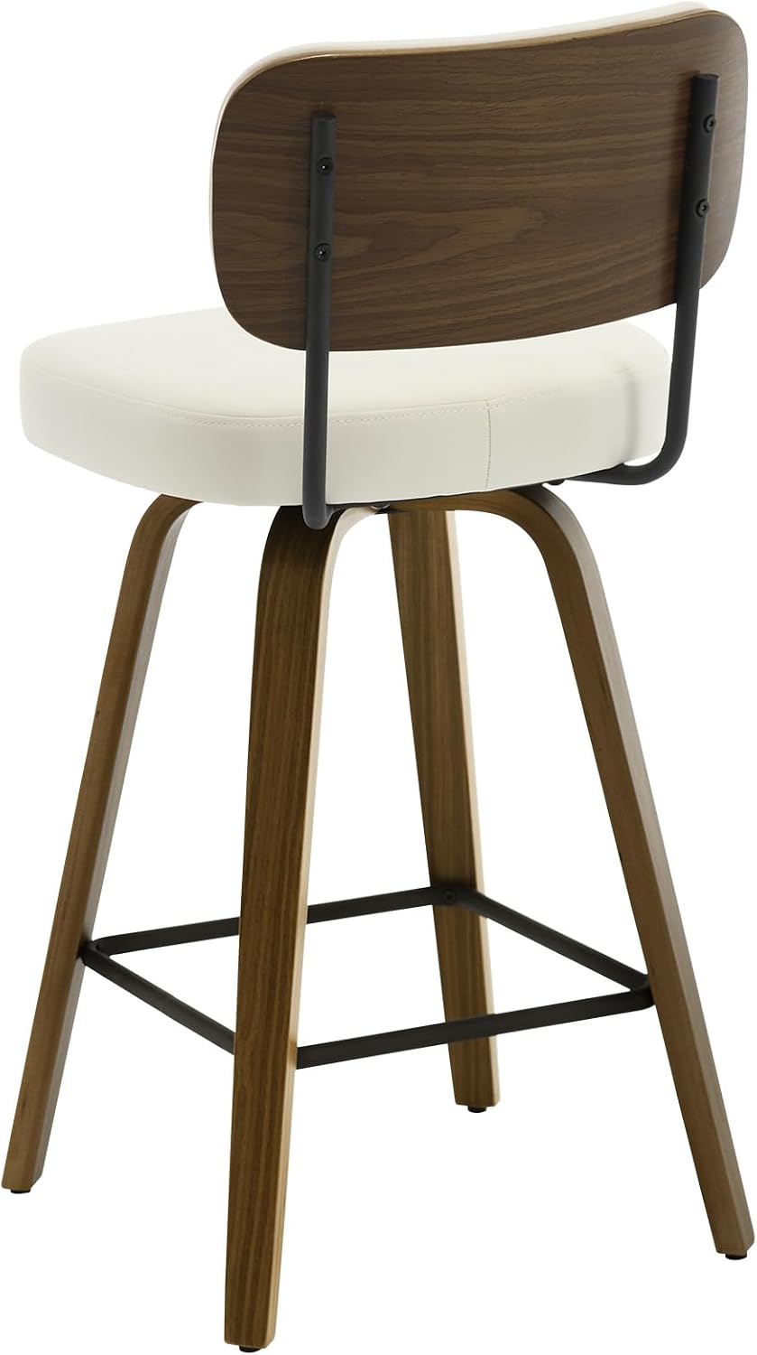 Bekrvio 26" Swivel Counter Height Single Bar Stool with Back,Cream White