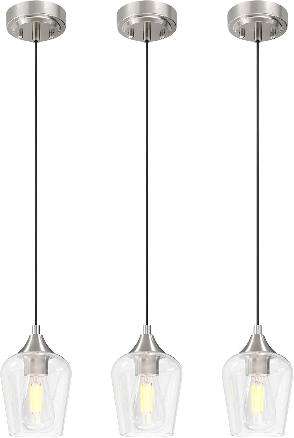 VONLUCE Nickel Pendant Light for Kitchen Island, Set of 3