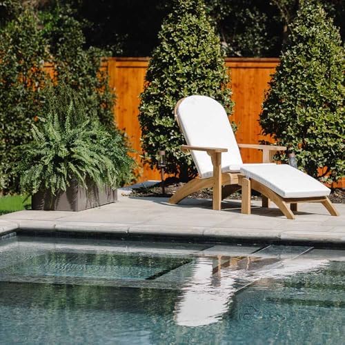 Titan Great Outdoors Grade A Teak Adirondack Chair with Footstool for Backyards and Patios