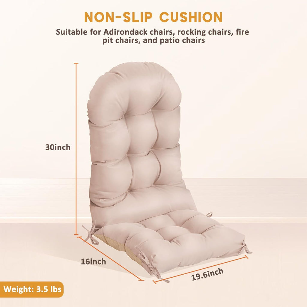 nalone 2 Pack Adirondack Cushion Rocking Chair Cushions High Back Adirondack Chair Cushion with Ties Patio Cushions for Outdoor Furniture (2 Pack, Beige)