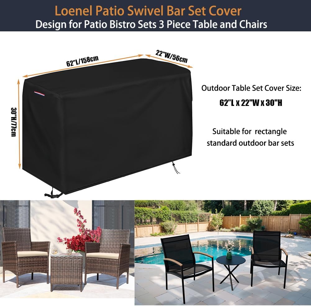 Patio Waterproof Bistro Set Bar Table Cover, 62"L x 22"W x 30"H