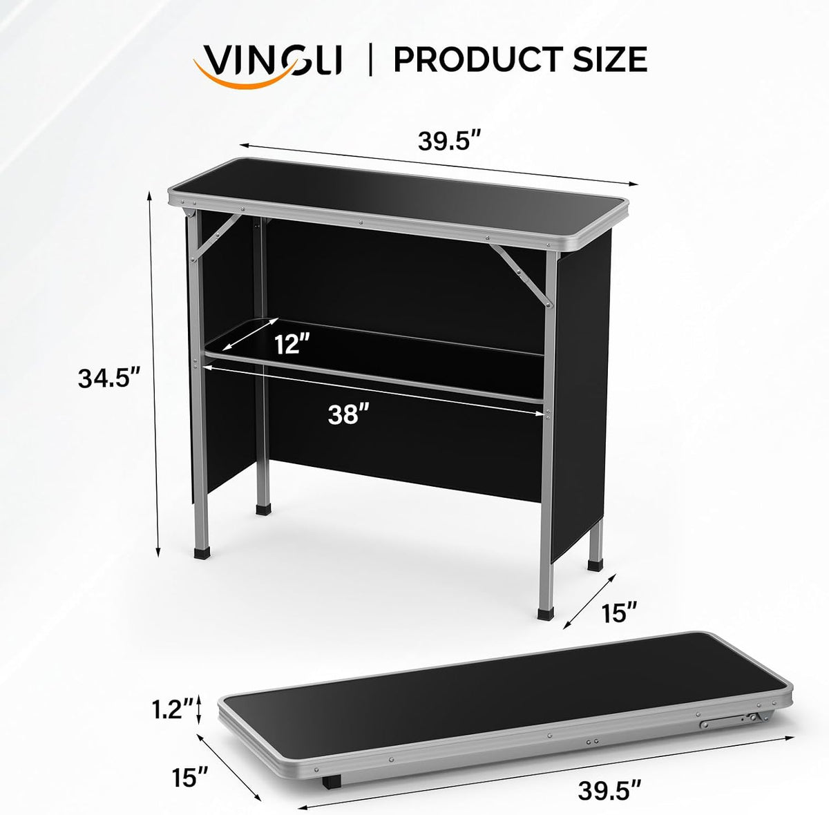 vingli portable bar table, 2-tier shelves, mobile bar, close-up detail