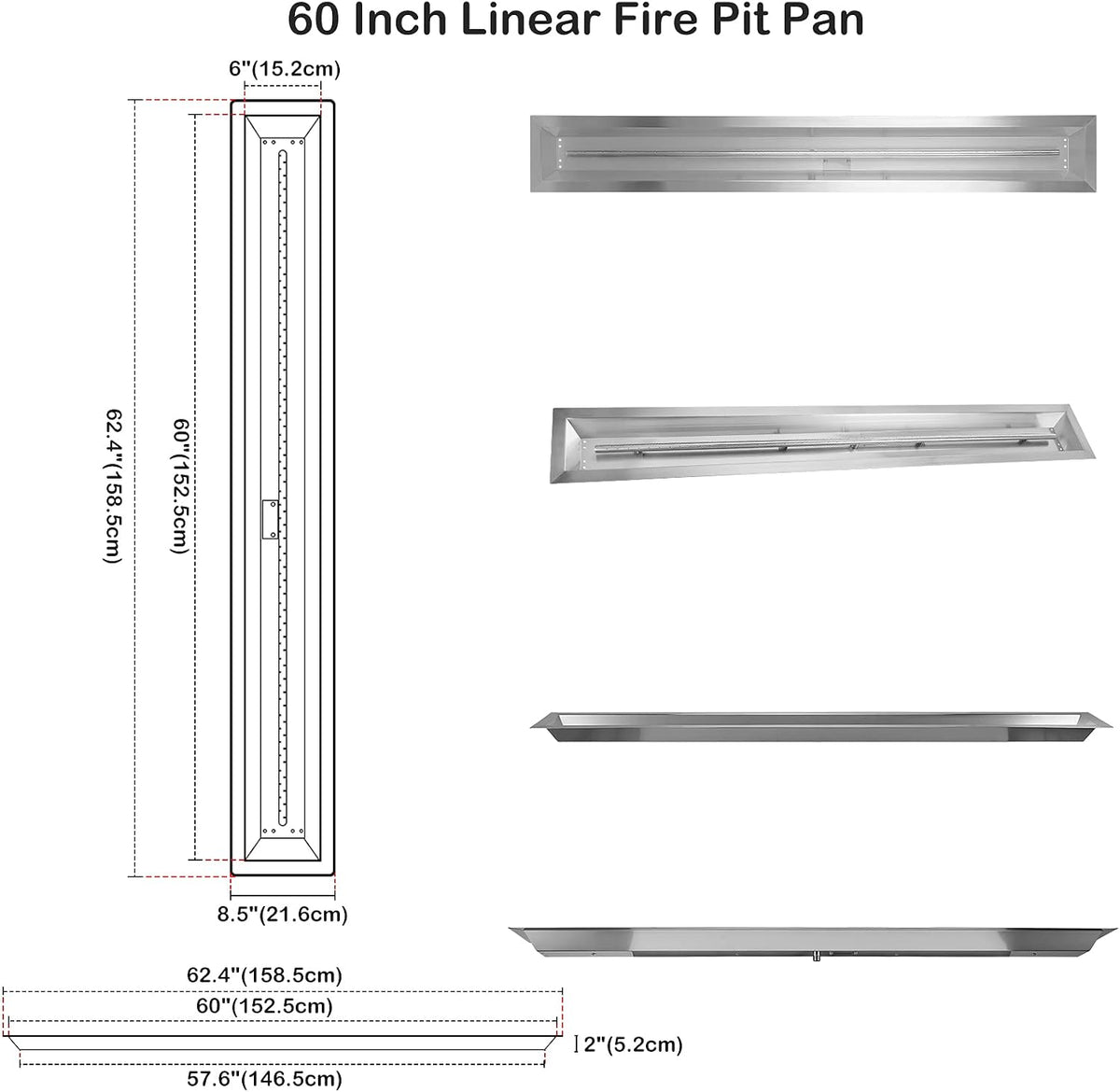 Stanbroil 60 by 6-Inch Linear Trough Drop-in Fire Pit Pan and Burner