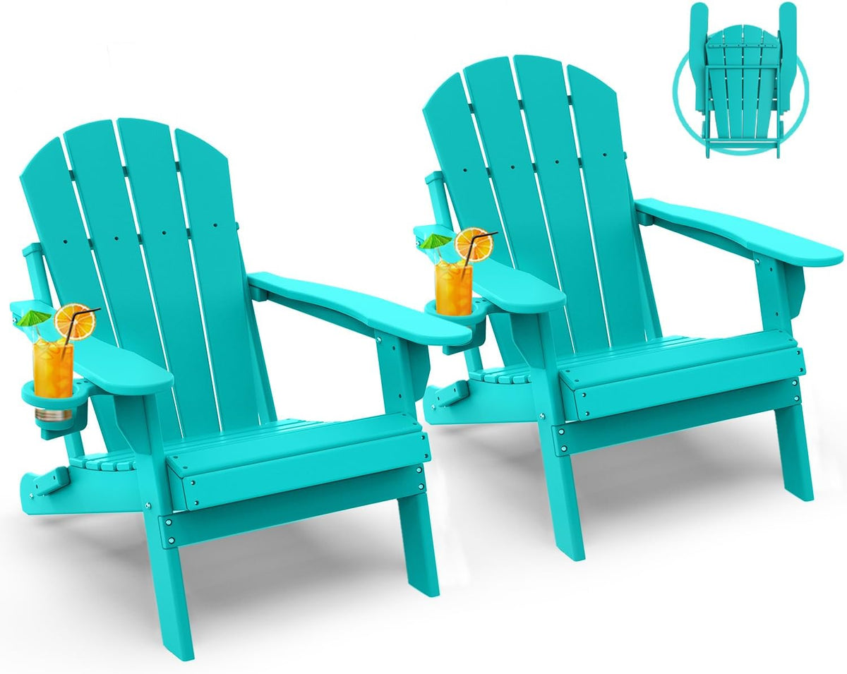 GREENVINES Folding-Adirondack-Chairs Set of 2, HDPE All Weather, Aqua