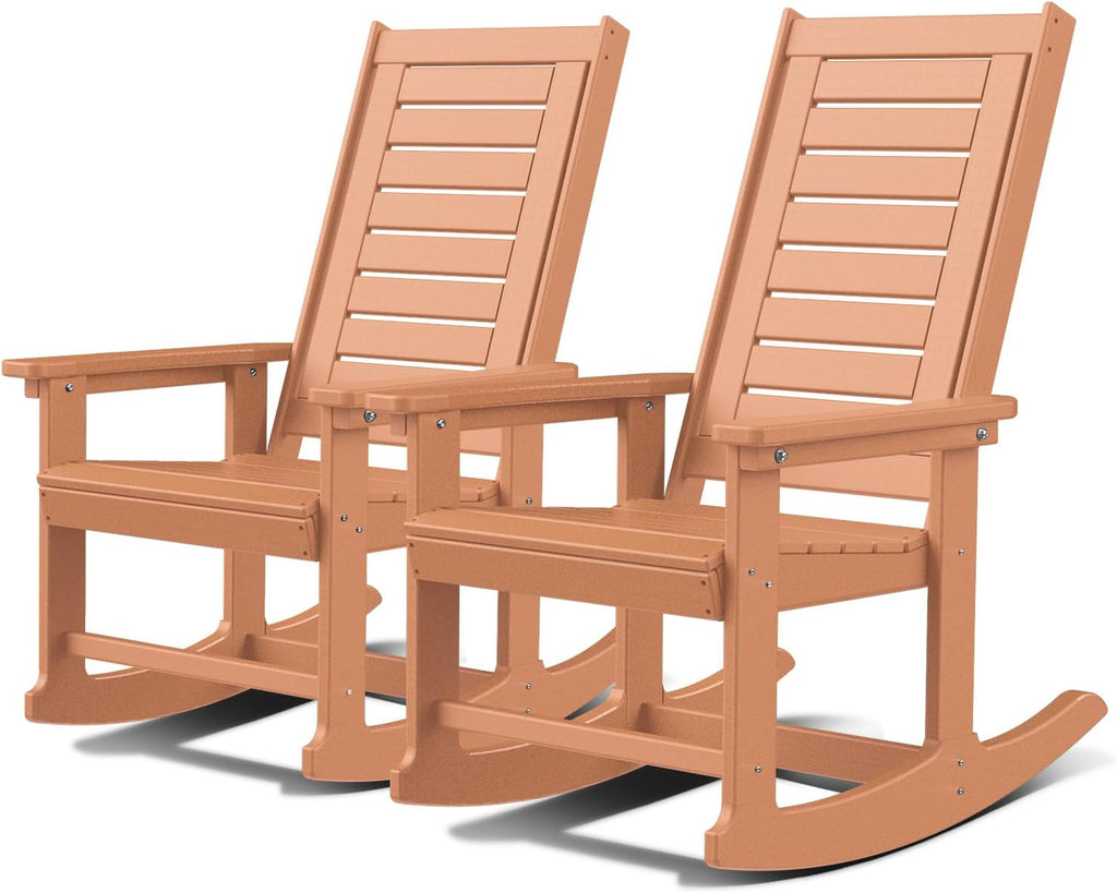 GREENVINES Oversized Outdoor Rocking Chairs Set of 2, HDPE Rocker, Teak