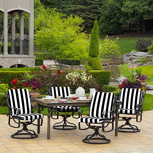 Arden Outdoor Dining Chair Cushion, 4-Pack, 20x44, Black Cabana Stripe