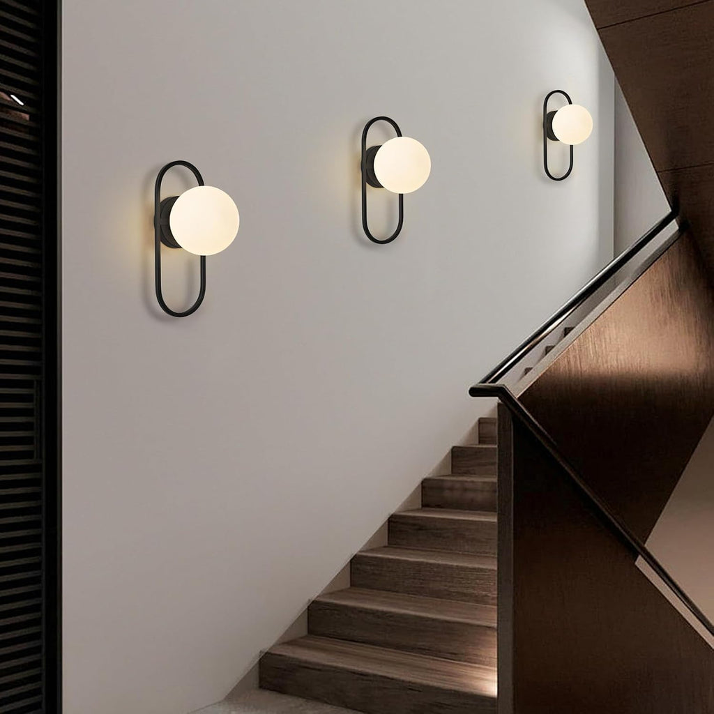 SeeU Black Wall Sconces Hardwired Globe Glass Shade Wall Light Set of Two