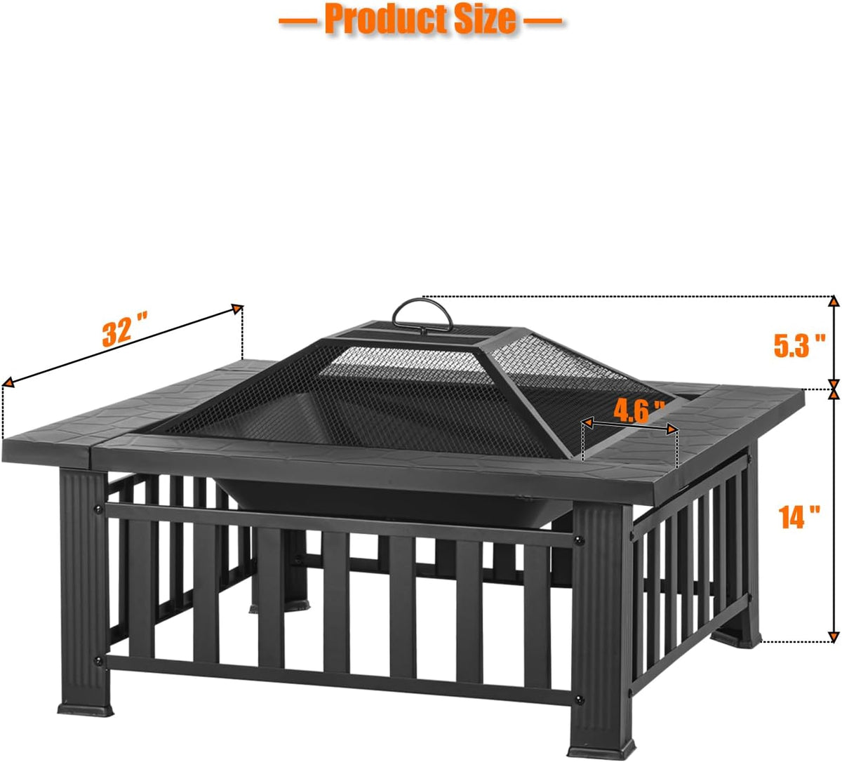 EcoNook 32 inch Square Outdoor Fire Pit Table with Spark Screen