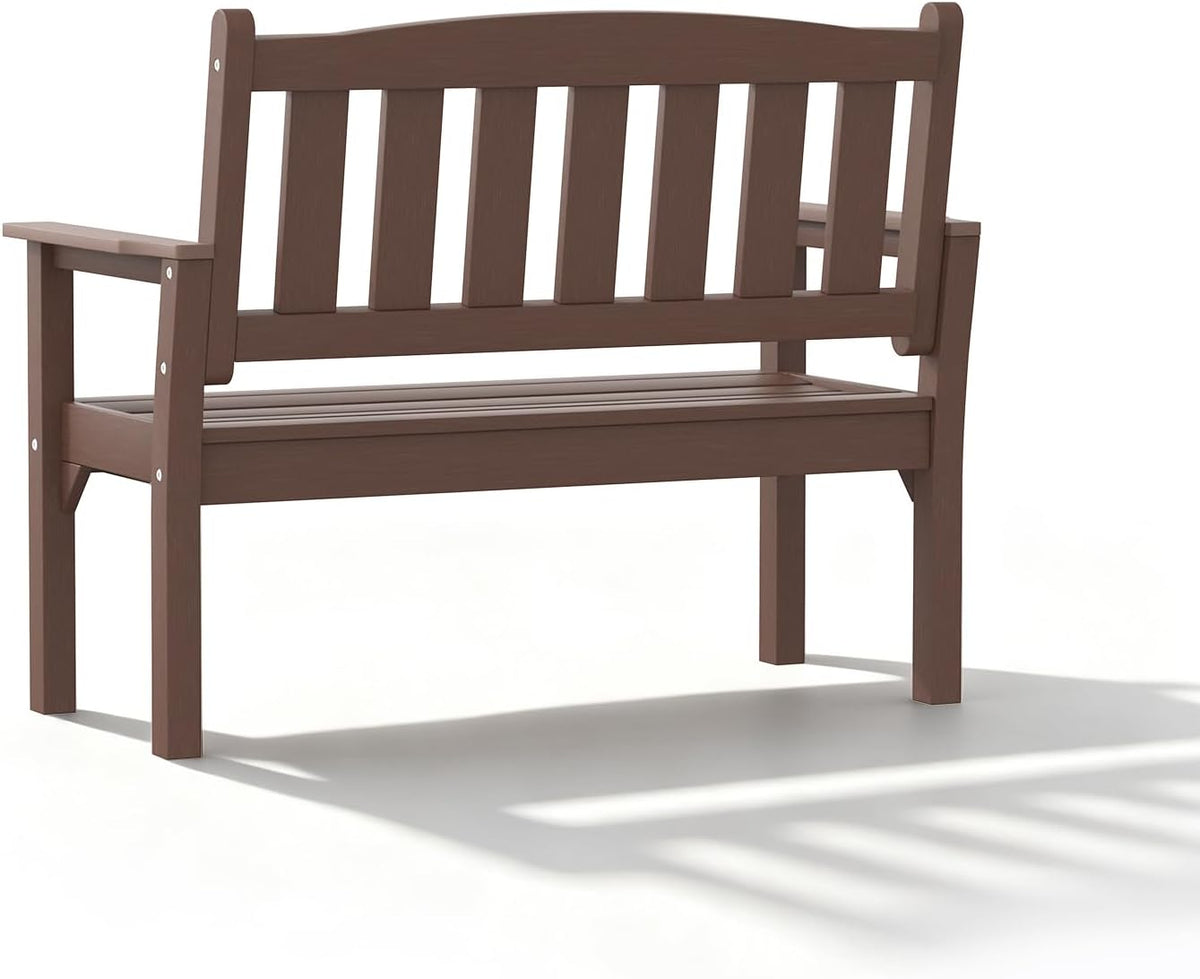 Psilvam 2-Person Poly Lumber Outdoor Garden Bench 700 Lbs Capacity, Brown
