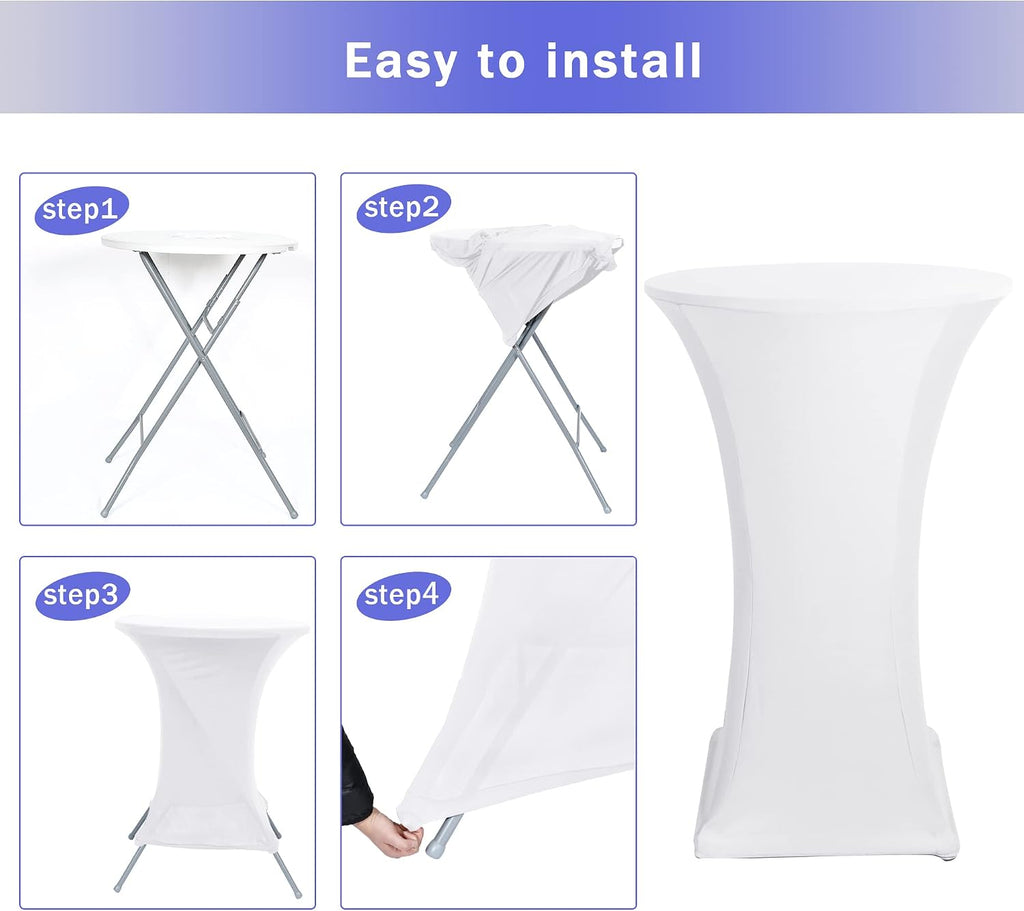 Spandex White Cocktail Table Covers for 30-32 Inch High Top Pub 6 Pack