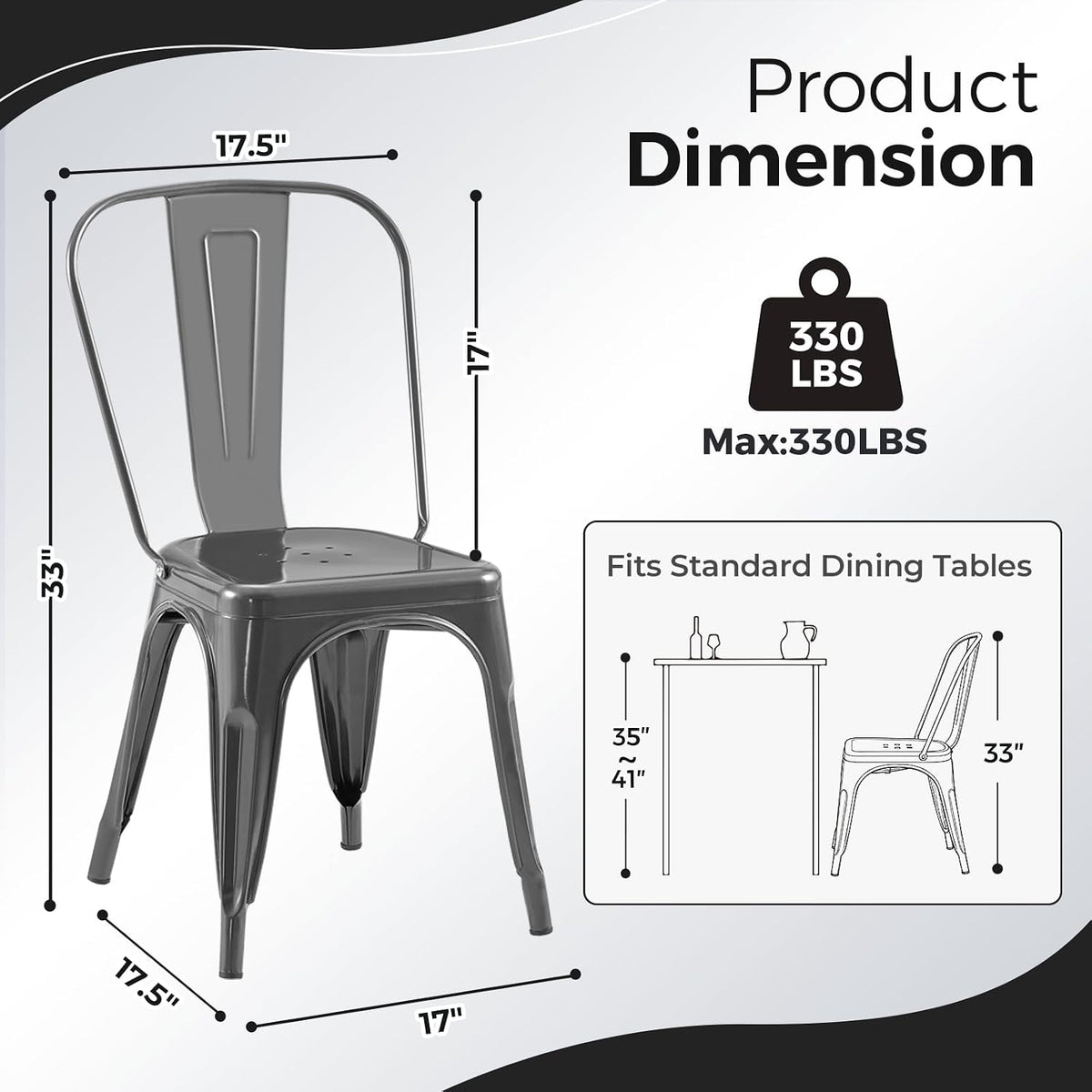Gray Stackable Metal Dining Chairs, Set of 2