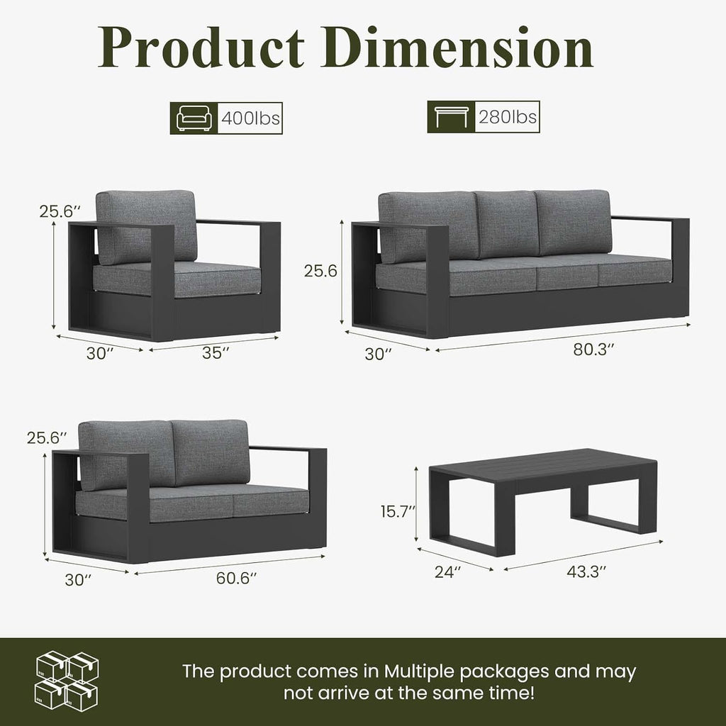 LayinSun 5 Piece Oversized Aluminum Outdoor Furniture Set with Coffee Table