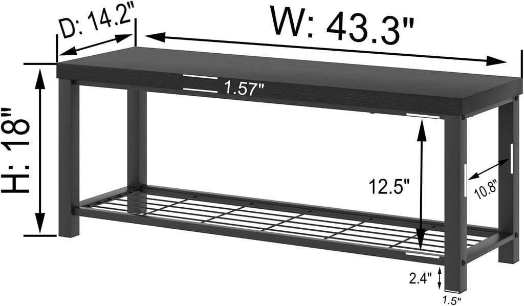 EXCEFUR Entryway Bench, Modern Wood and Metal Storage Bench for Hallway Front Door Entrance, Industrial Indoor Shoe Rack Bench Seat for Bedroom Living Room, 43.3 Inch Black