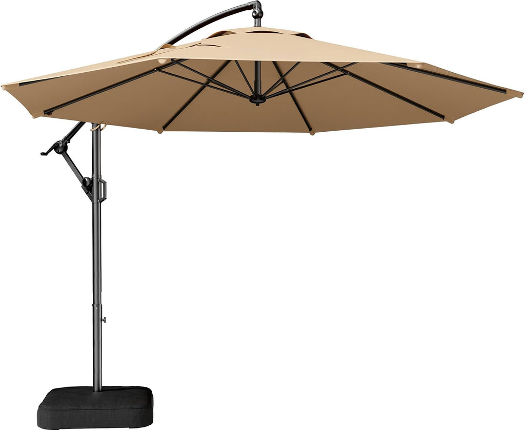 HOMSHADE 10ft Cantilever Patio Umbrella with Base Included, 30 MPH Wind-Resistant Offset Outdoor Hanging Umbrella with 45 Degree Infinite Tilt and Smooth Crank, 260gsm Solution-Dyed 8-Year Fade-Resistant Canopy for Backyard Pool Deck, Beige